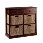 Mahogany and Seagrass Basket Storage Shelf with Drawers 7 Mahogany and Seagrass Basket Storage Shelf with Drawers