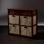 Mahogany and Seagrass Basket Storage Shelf with Drawers 11 Mahogany and Seagrass Basket Storage Shelf with Drawers