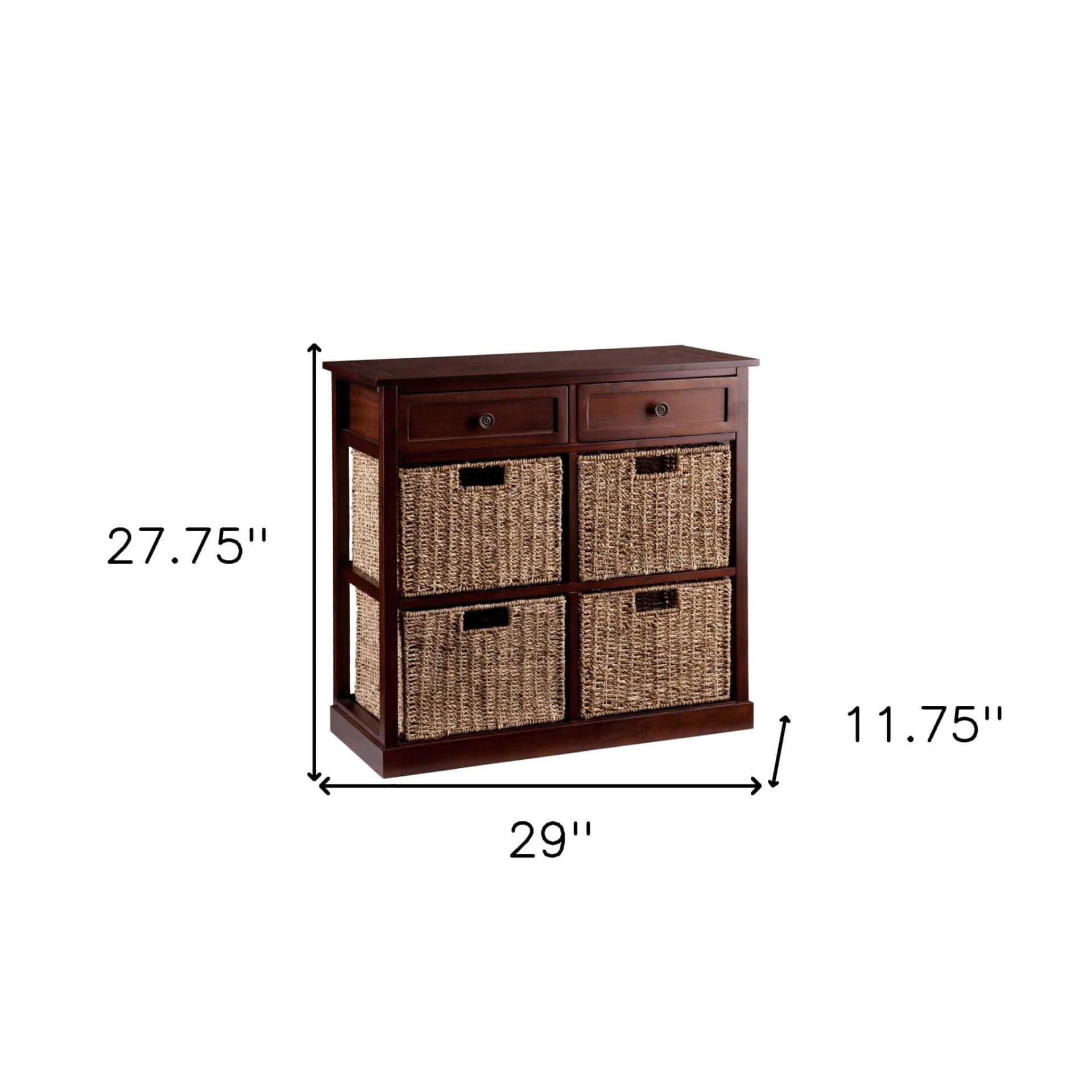 Mahogany and Seagrass Basket Storage Shelf with Drawers 6 Mahogany and Seagrass Basket Storage Shelf with Drawers - Image 6