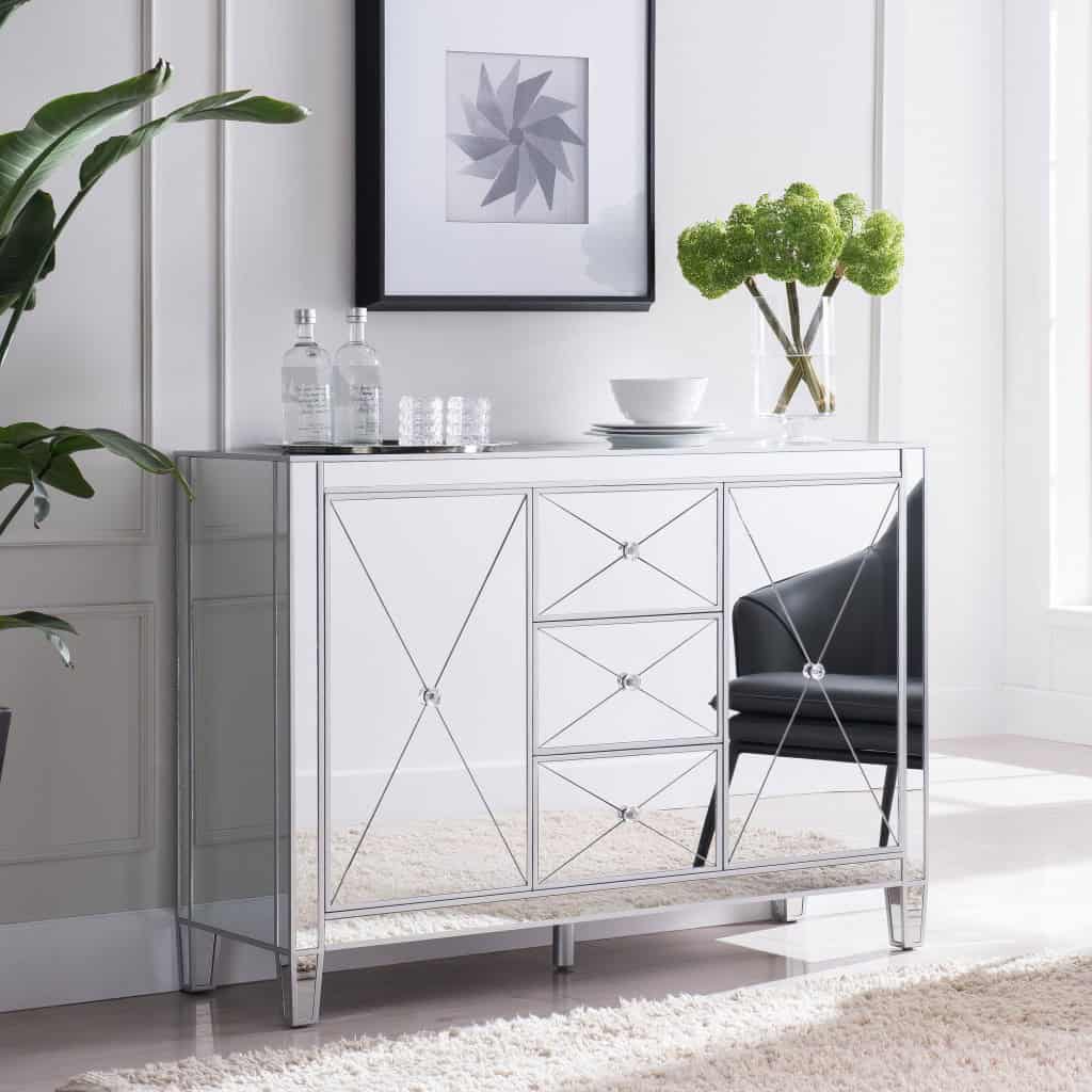 Silver Wood and Glass Credenza with Three Drawers and Doors 8 Silver Wood and Glass Credenza with Three Drawers and Doors - Image 8