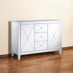 Silver Wood and Glass Credenza with Three Drawers and Doors 10 Silver Wood and Glass Credenza with Three Drawers and Doors