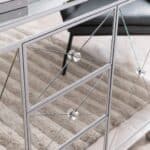 Silver Wood and Glass Credenza with Three Drawers and Doors 16 Silver Wood and Glass Credenza with Three Drawers and Doors