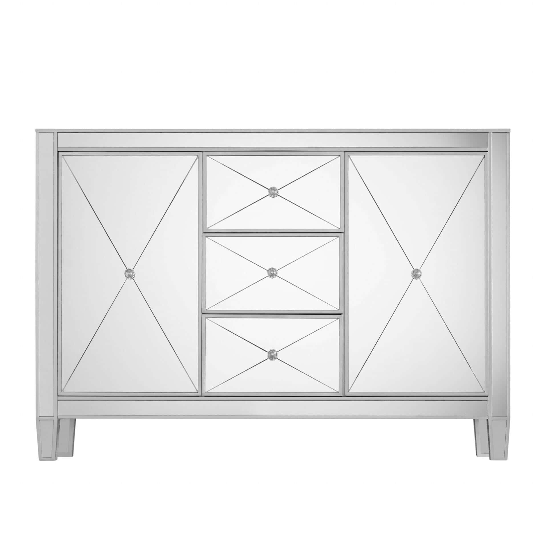 Silver Wood and Glass Credenza with Three Drawers and Doors 2 Silver Wood and Glass Credenza with Three Drawers and Doors - Image 2