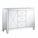 Silver Wood and Glass Credenza with Three Drawers and Doors 12 Silver Wood and Glass Credenza with Three Drawers and Doors