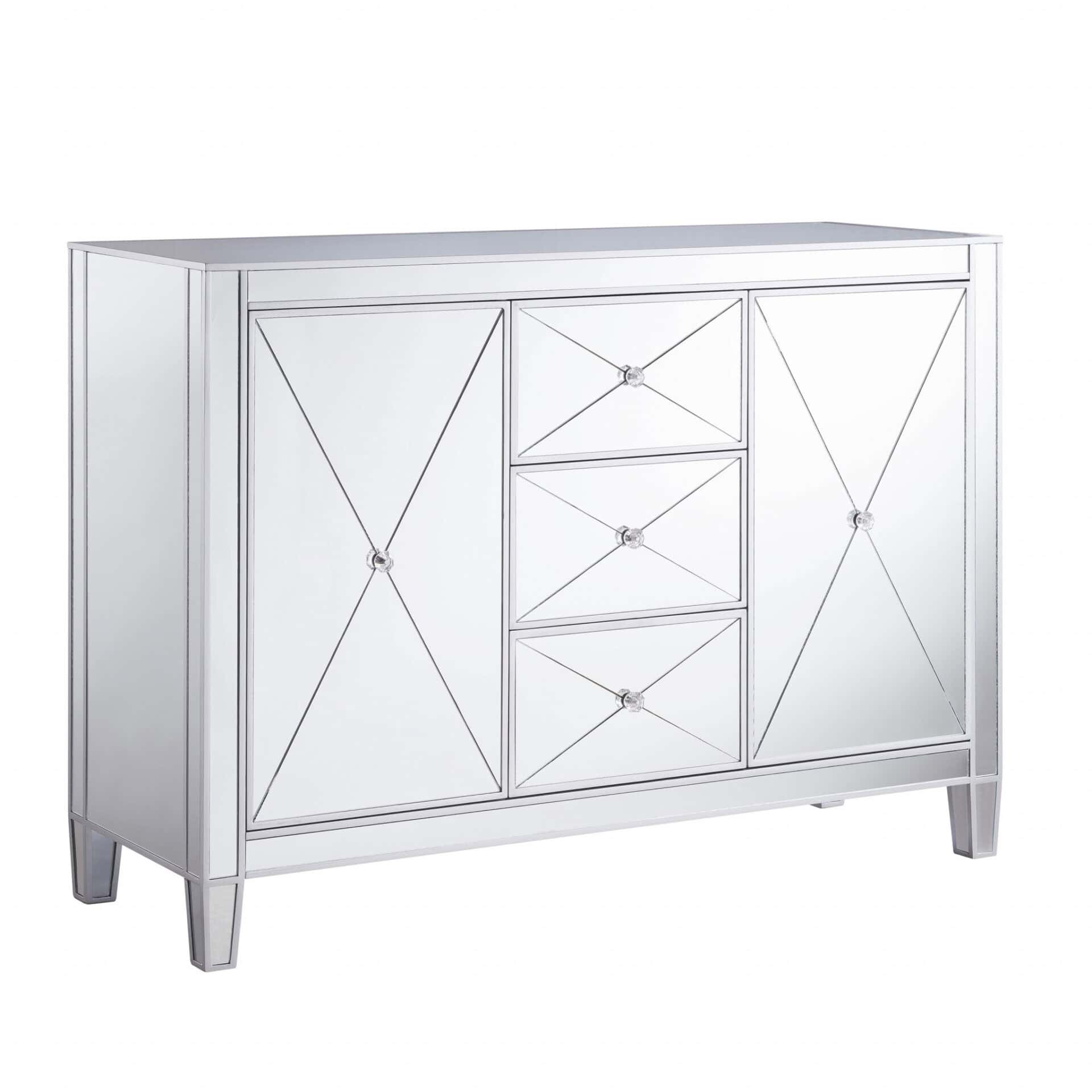 Silver Wood and Glass Credenza with Three Drawers and Doors 3 Silver Wood and Glass Credenza with Three Drawers and Doors - Image 3