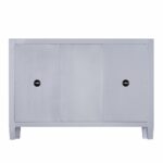 Silver Wood and Glass Credenza with Three Drawers and Doors 14 Silver Wood and Glass Credenza with Three Drawers and Doors