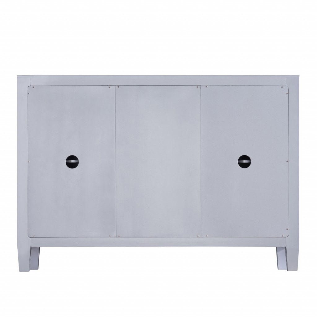 Silver Wood and Glass Credenza with Three Drawers and Doors 5 Silver Wood and Glass Credenza with Three Drawers and Doors - Image 5