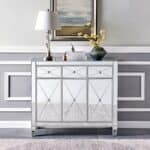 Silver Glass Sideboard with Three Drawers and Three Doors 18 Silver Glass Sideboard with Three Drawers and Three Doors
