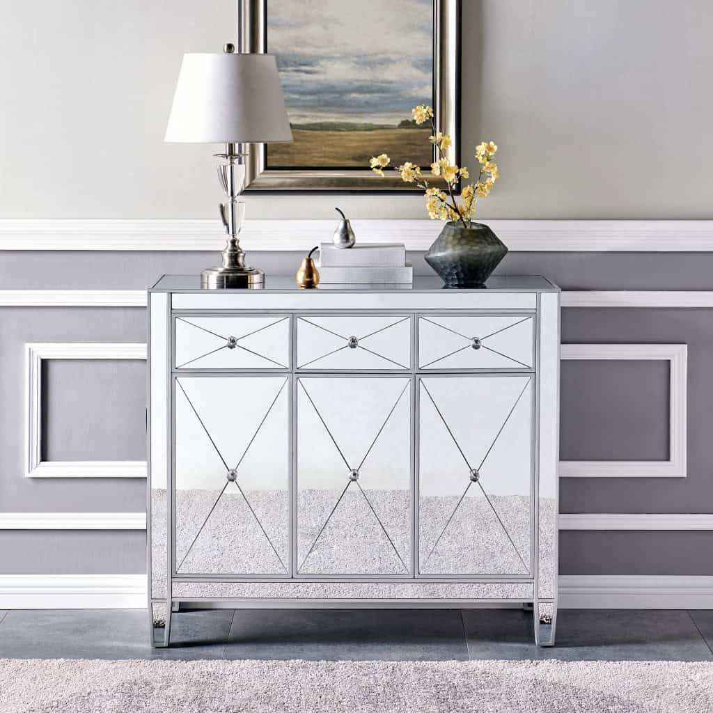 Silver Glass Sideboard with Three Drawers and Three Doors 9 Silver Glass Sideboard with Three Drawers and Three Doors - Image 9