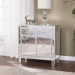 Glamorous Mirrored Two Door Storage Cabinet with Crystal Knobs 13 Glamorous Mirrored Two Door Storage Cabinet with Crystal Knobs