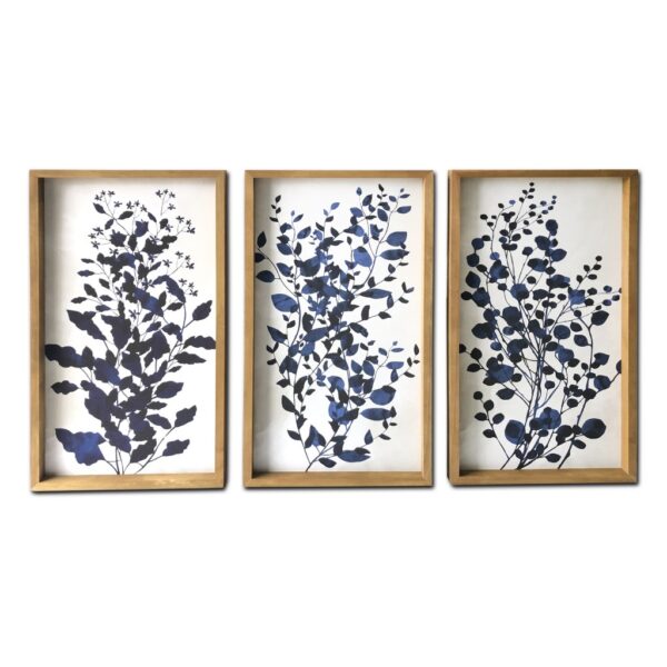 Set of 3 Blue Branches Framed Canvas Wall Art