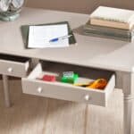 Gray Solid Wood Writing Desk With Two Drawers and Spindle Legs 17 Gray Solid Wood Writing Desk With Two Drawers and Spindle Legs