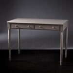 Gray Solid Wood Writing Desk With Two Drawers and Spindle Legs 16 Gray Solid Wood Writing Desk With Two Drawers and Spindle Legs