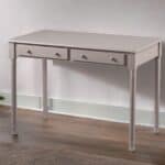 Gray Solid Wood Writing Desk With Two Drawers and Spindle Legs 11 Gray Solid Wood Writing Desk With Two Drawers and Spindle Legs