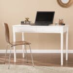 White Solid Wood Writing Desk with Two Drawers and Spindle Legs
