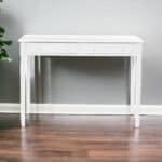White Solid Wood Writing Desk with Two Drawers and Spindle Legs