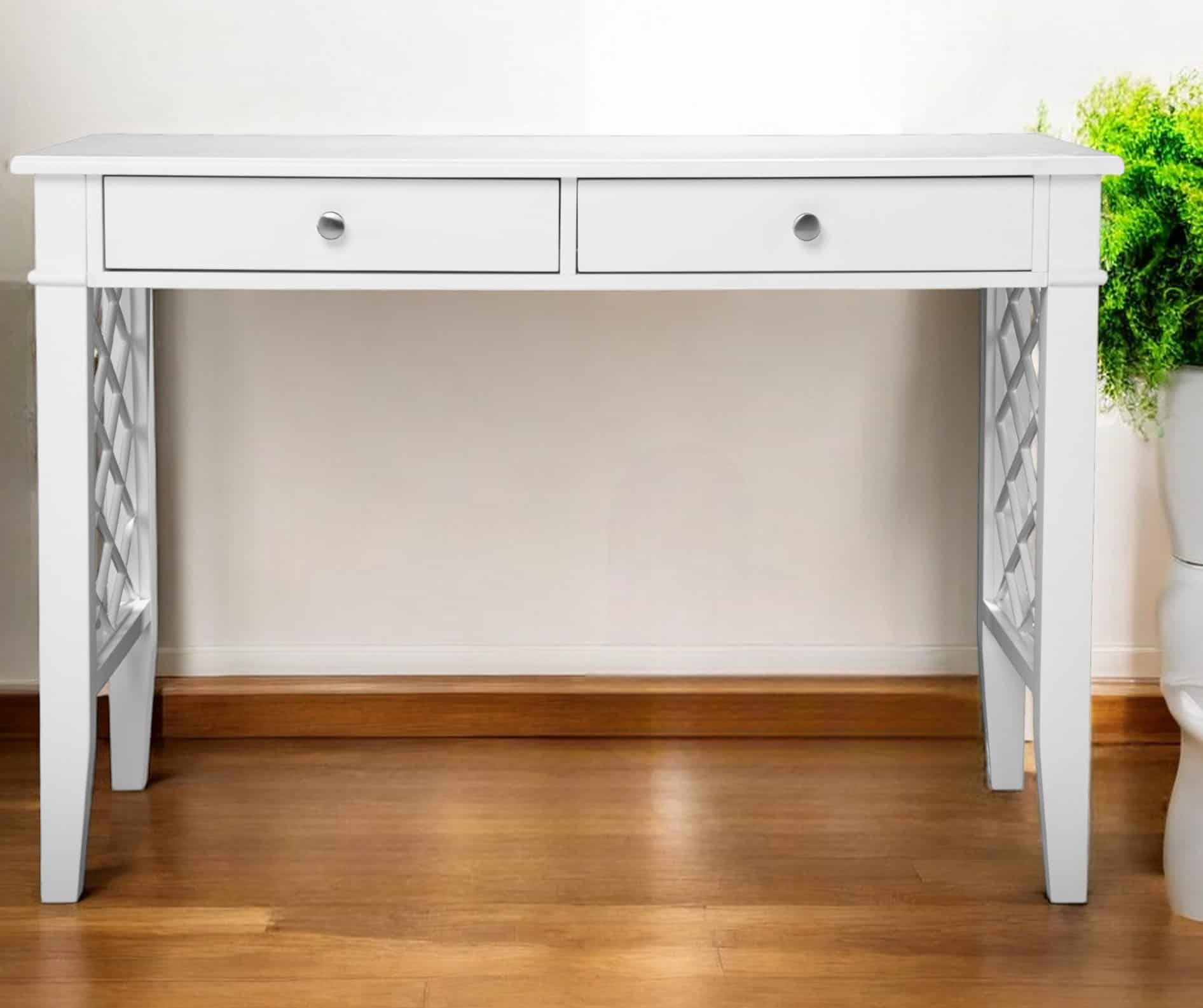 White Writing Desk With Two Drawers and Rectangular Top 1 White Writing Desk With Two Drawers and Rectangular Top