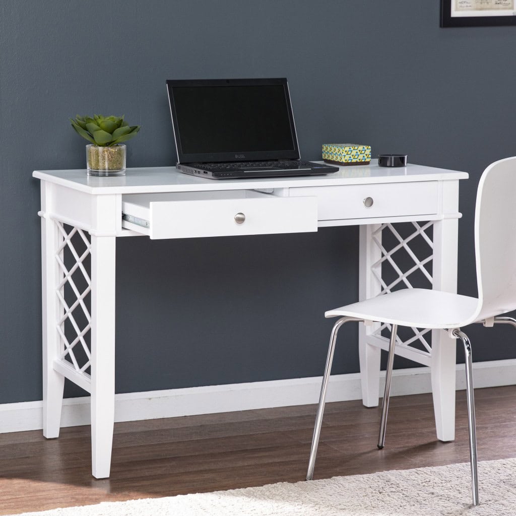 White Writing Desk With Two Drawers and Rectangular Top 8 White Writing Desk With Two Drawers and Rectangular Top - Image 8