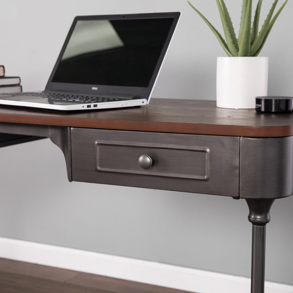 Brown and Silver Writing Desk with Two Drawers 50 Inch 8 Brown and Silver Writing Desk with Two Drawers 50 Inch - Image 8