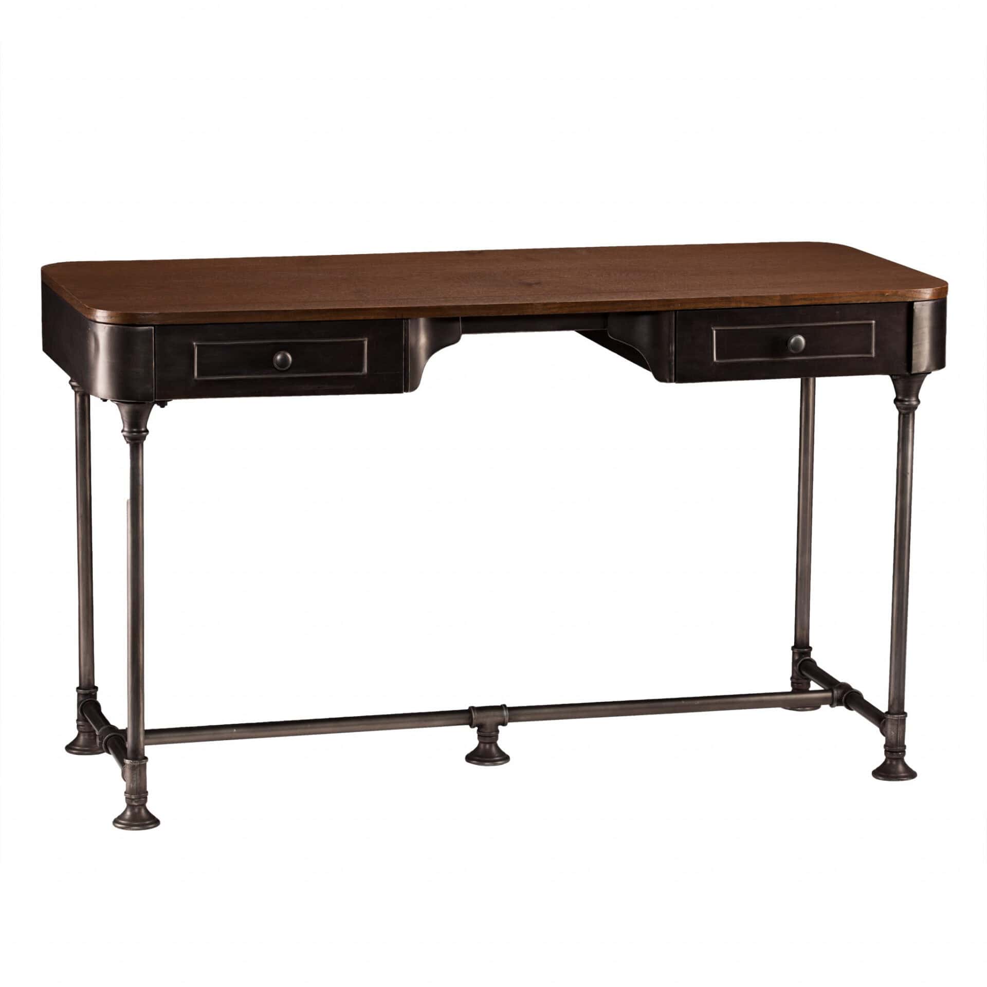 Brown and Silver Writing Desk with Two Drawers 50 Inch 3 Brown and Silver Writing Desk with Two Drawers 50 Inch - Image 3