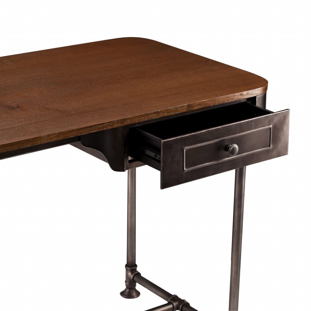 Brown and Silver Writing Desk with Two Drawers 50 Inch 5 Brown and Silver Writing Desk with Two Drawers 50 Inch - Image 5
