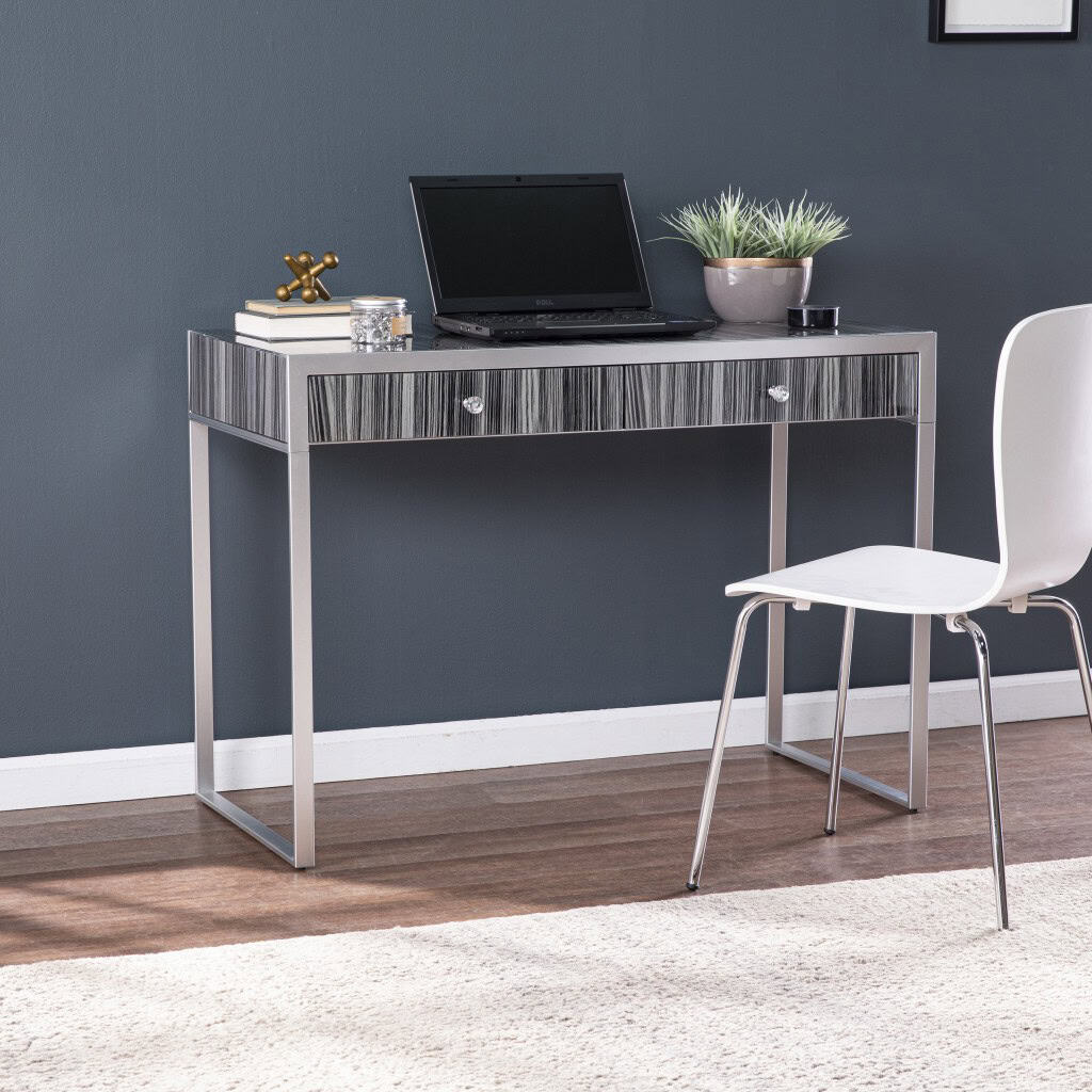 Silver Writing Desk with Two Drawers and Glass Top 8 Silver Writing Desk with Two Drawers and Glass Top - Image 8