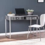 Silver Writing Desk with Two Drawers and Glass Top 18 Silver Writing Desk with Two Drawers and Glass Top