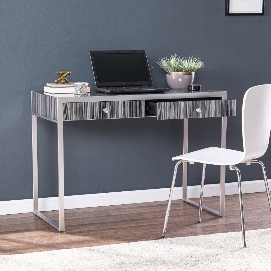 Silver Writing Desk with Two Drawers and Glass Top 9 Silver Writing Desk with Two Drawers and Glass Top - Image 9
