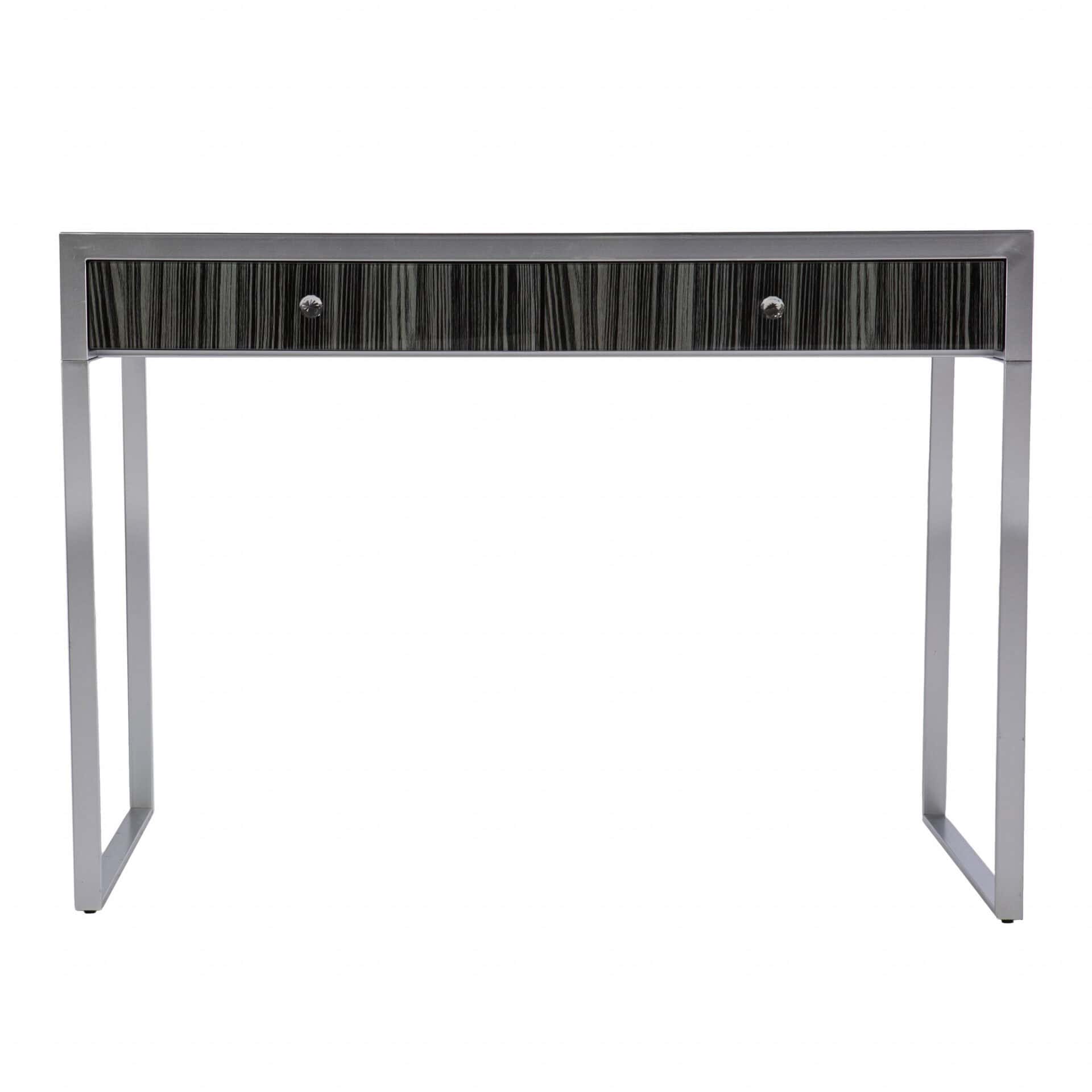 Silver Writing Desk with Two Drawers and Glass Top 2 Silver Writing Desk with Two Drawers and Glass Top - Image 2