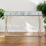 White and Bronze Glass Writing Desk With Two Drawers 45-Inch 10 White and Bronze Glass Writing Desk With Two Drawers 45-Inch