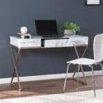 White and Bronze Glass Writing Desk With Two Drawers 45-Inch 17 White and Bronze Glass Writing Desk With Two Drawers 45-Inch