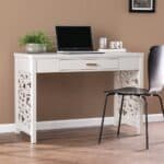 Gray Lattice Writing Desk with Storage and Space-Saving Design 16 Gray Lattice Writing Desk with Storage and Space-Saving Design