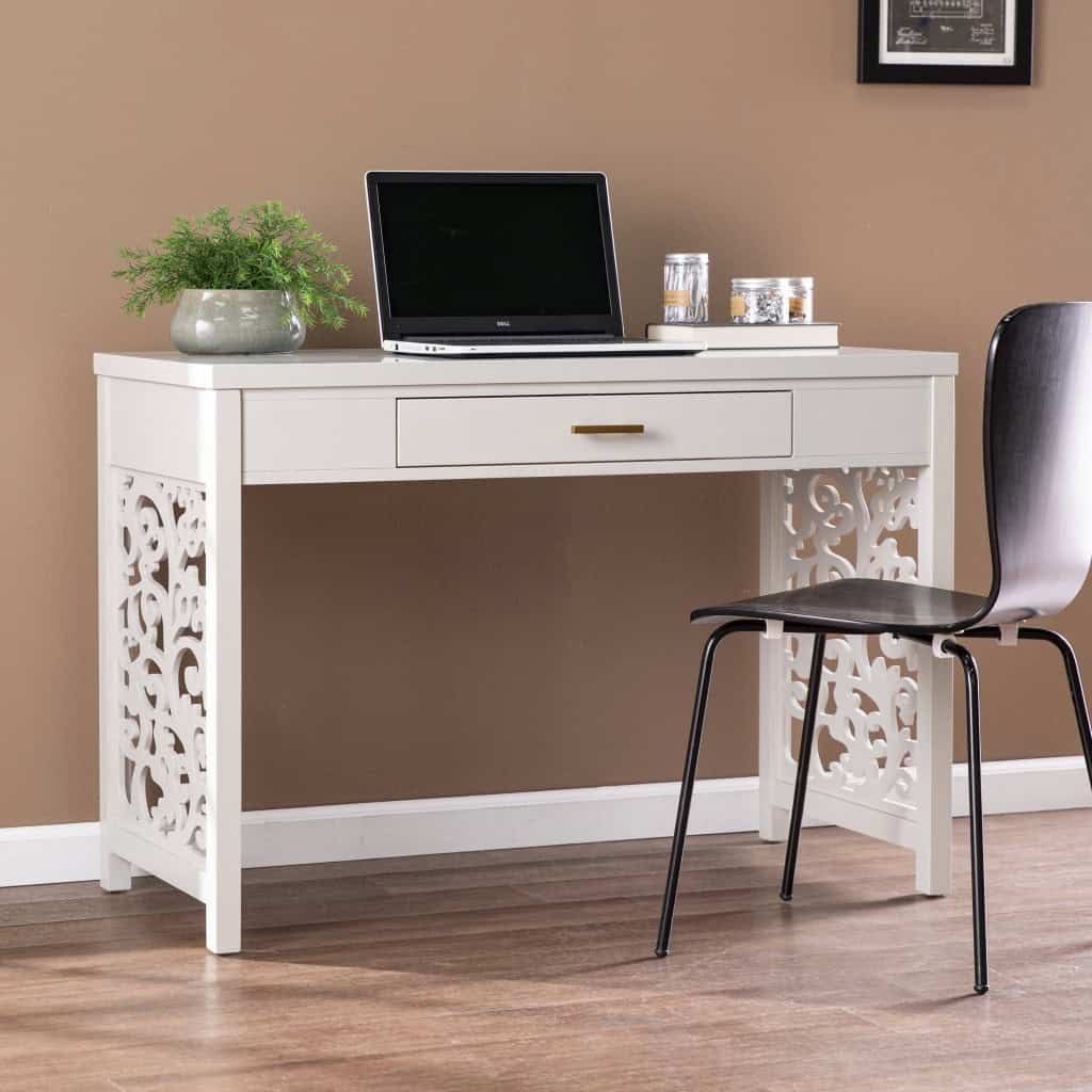 Gray Lattice Writing Desk with Storage and Space-Saving Design 7 Gray Lattice Writing Desk with Storage and Space-Saving Design - Image 7