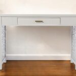 Gray Lattice Writing Desk with Storage and Space-Saving Design 10 Gray Lattice Writing Desk with Storage and Space-Saving Design