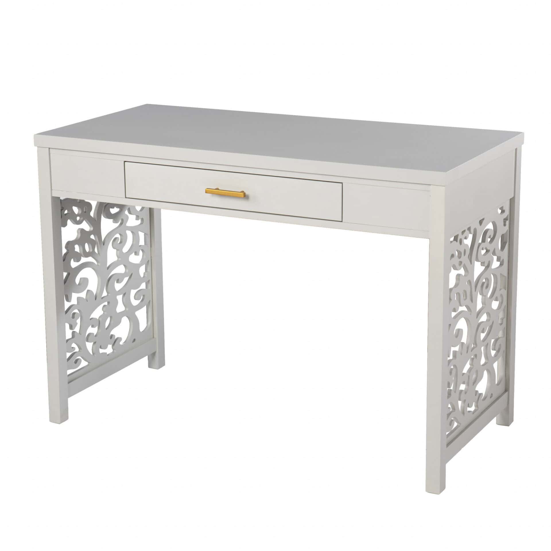 Gray Lattice Writing Desk with Storage and Space-Saving Design 3 Gray Lattice Writing Desk with Storage and Space-Saving Design - Image 3