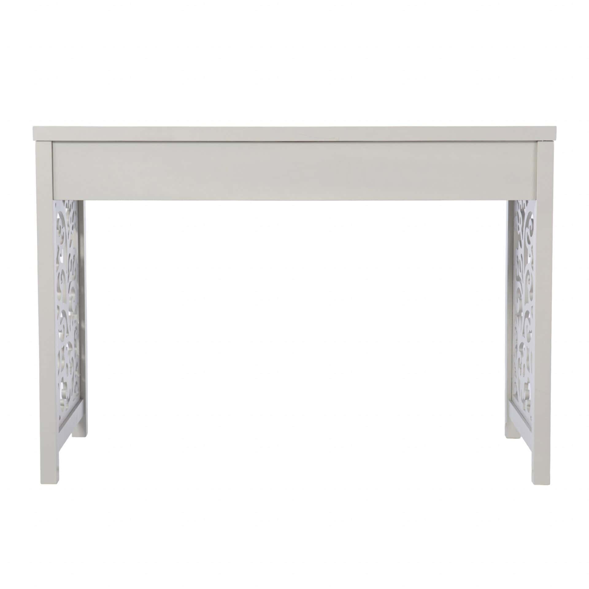 Gray Lattice Writing Desk with Storage and Space-Saving Design 5 Gray Lattice Writing Desk with Storage and Space-Saving Design - Image 5
