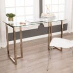 48 Inch Clear Glass and Champagne Metal Writing Desk 18 48 Inch Clear Glass and Champagne Metal Writing Desk