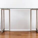 48 Inch Clear Glass and Champagne Metal Writing Desk 10 48 Inch Clear Glass and Champagne Metal Writing Desk