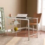 Chrome and Glass Writing Desk with Shelves for Home Office