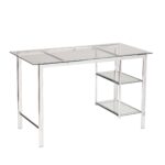 Chrome and Glass Writing Desk with Shelves for Home Office