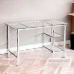 Chrome and Glass Writing Desk with Shelves for Home Office