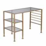 Gold Glass Writing Desk with Shelves and Accessory Rails 12 Gold Glass Writing Desk with Shelves and Accessory Rails