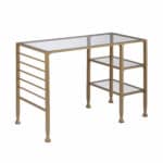 Gold Glass Writing Desk with Shelves and Accessory Rails 16 Gold Glass Writing Desk with Shelves and Accessory Rails
