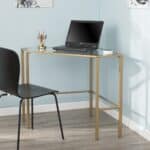 Gold Glass Corner Desk with Metal Base for Small Spaces 18 Gold Glass Corner Desk with Metal Base for Small Spaces