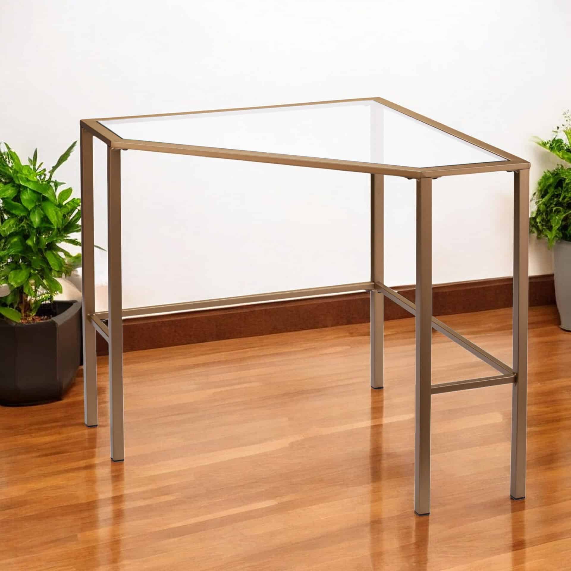 Gold Glass Corner Desk with Metal Base for Small Spaces 2 Gold Glass Corner Desk with Metal Base for Small Spaces - Image 2