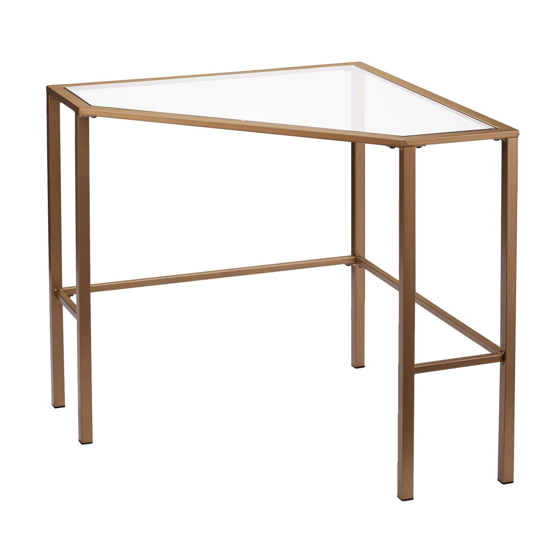 Gold Glass Corner Desk with Metal Base for Small Spaces 12 Gold Glass Corner Desk with Metal Base for Small Spaces
