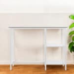 Clear Glass and White Metal Contemporary Writing Desk 10 Clear Glass and White Metal Contemporary Writing Desk