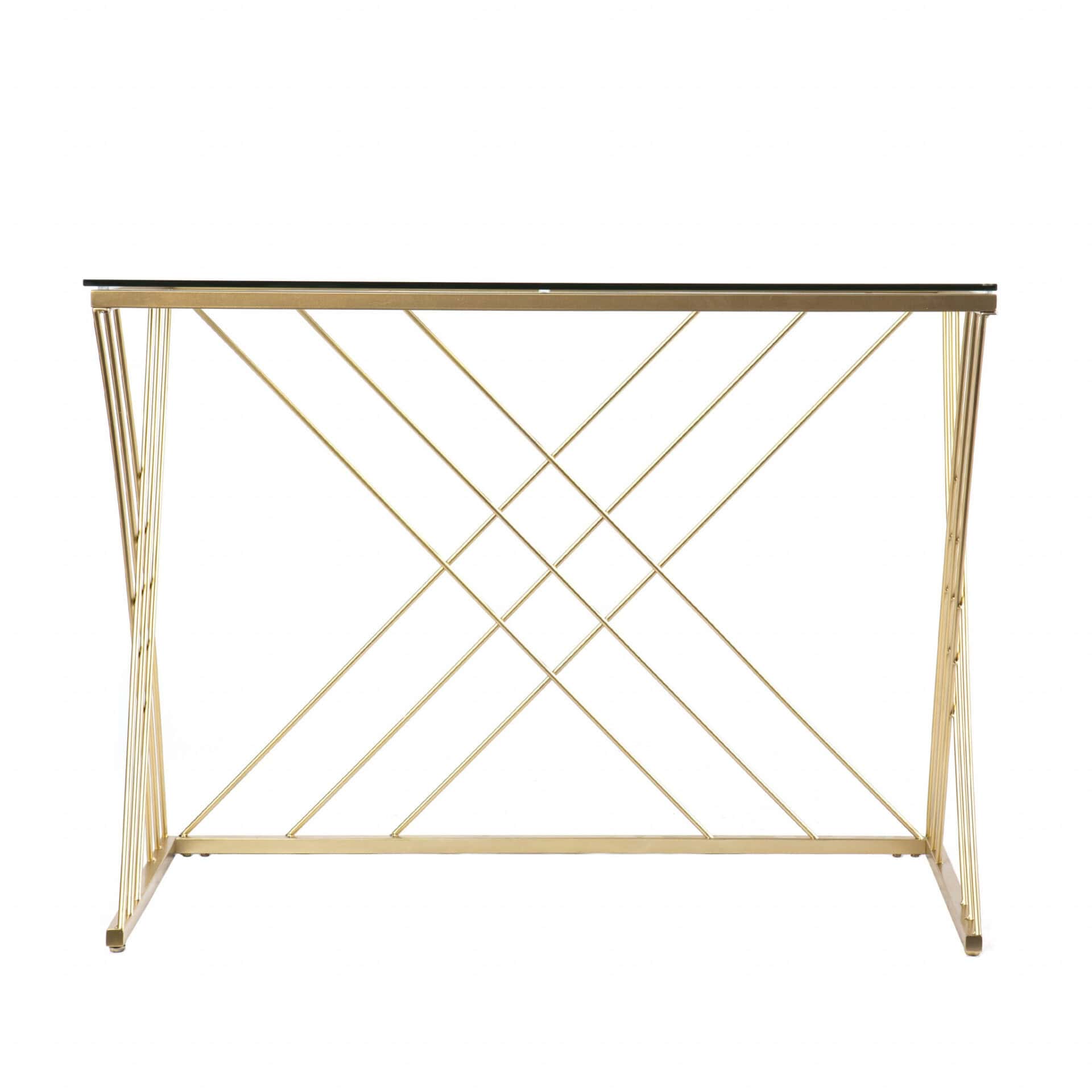 Clear and Gold Glass Writing Desk with Sled Base Design 2 Clear and Gold Glass Writing Desk with Sled Base Design - Image 2
