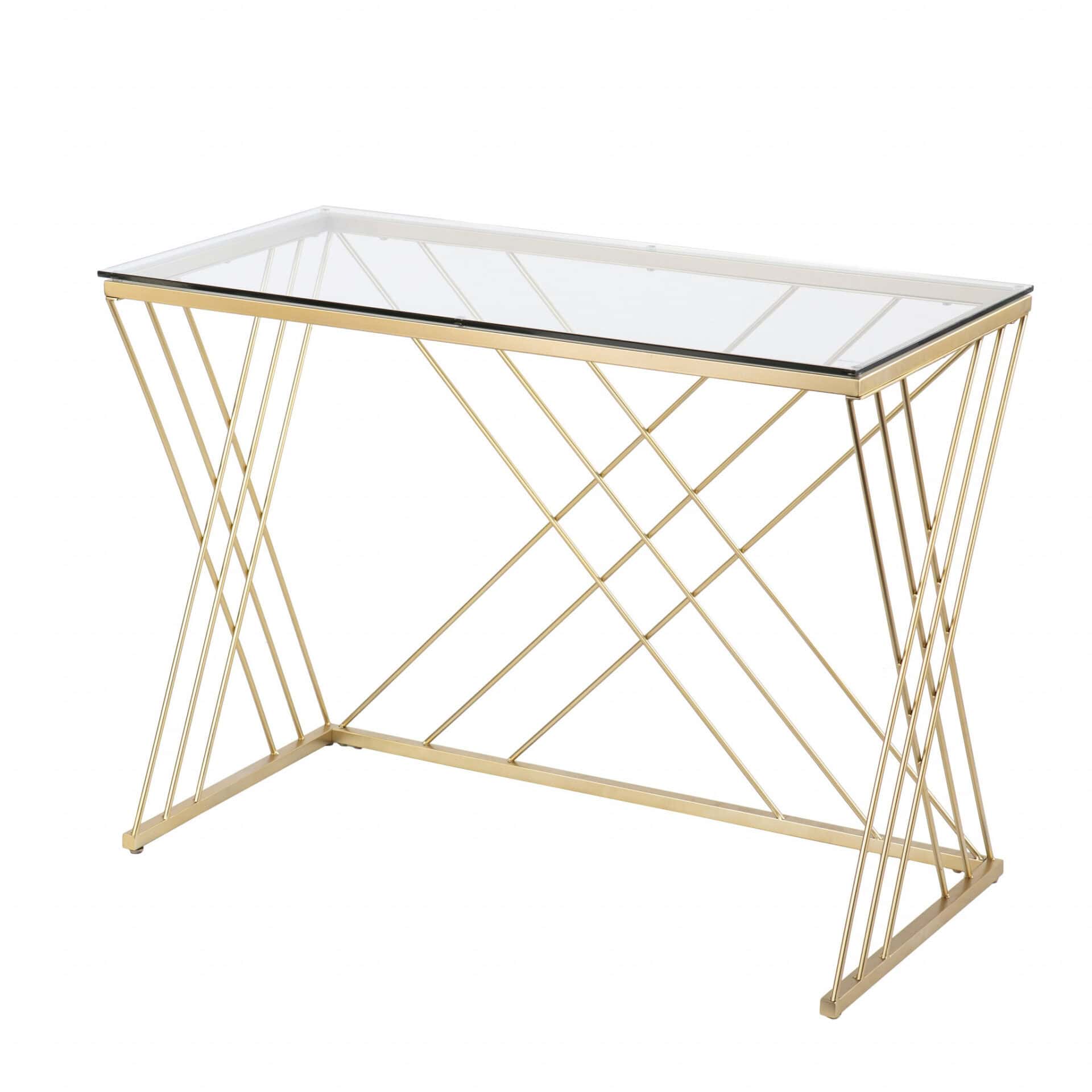Clear and Gold Glass Writing Desk with Sled Base Design 3 Clear and Gold Glass Writing Desk with Sled Base Design - Image 3