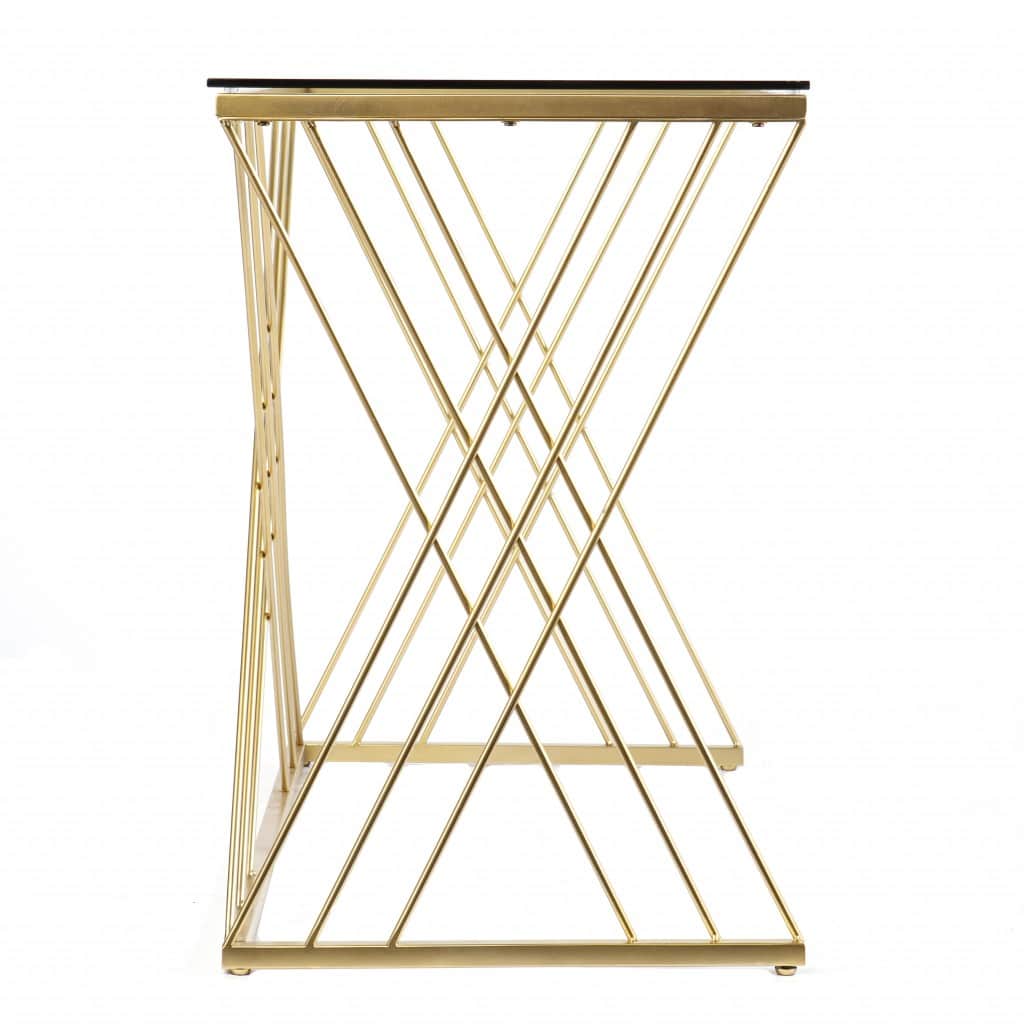 Clear and Gold Glass Writing Desk with Sled Base Design 4 Clear and Gold Glass Writing Desk with Sled Base Design - Image 4